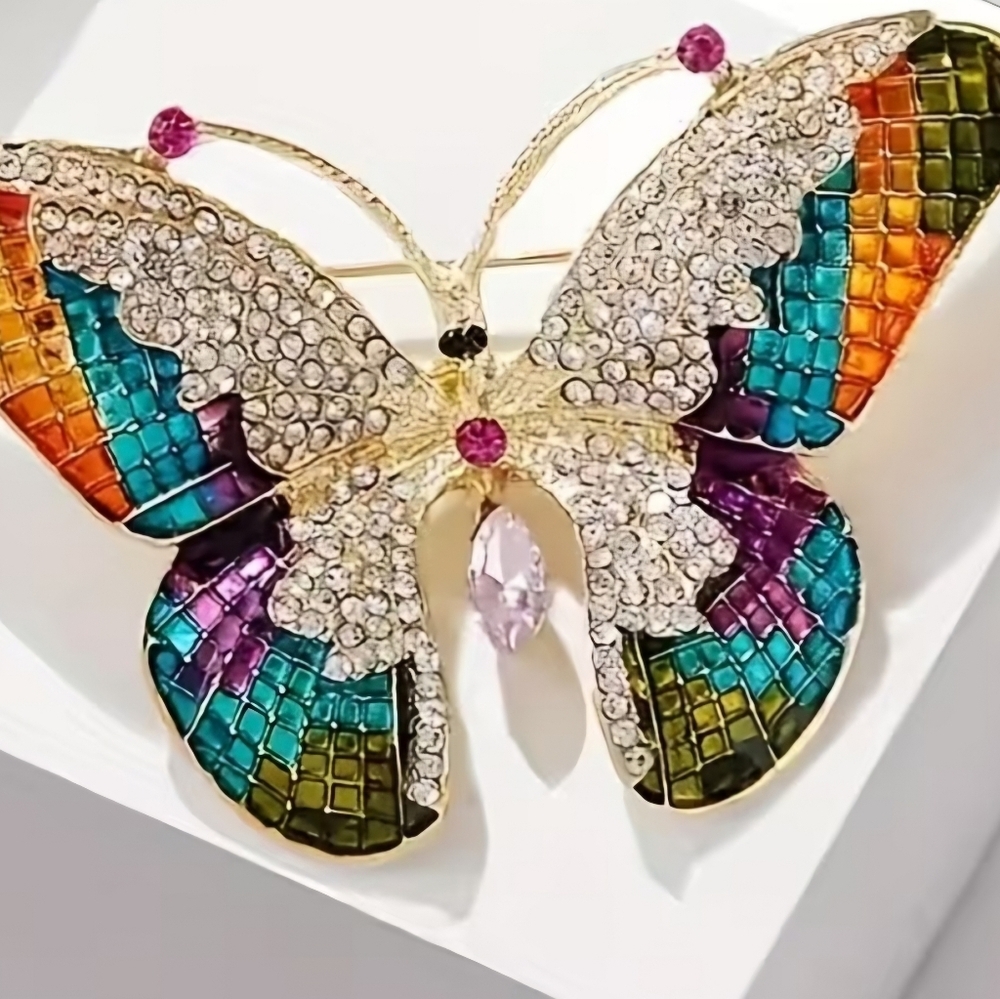 Colorful Rhinestones Butterfly Brooch - Picture 4 of 5